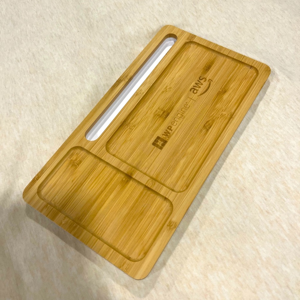 AWS Bamboo Desk Organizer Built-in Wireless Charging Pad